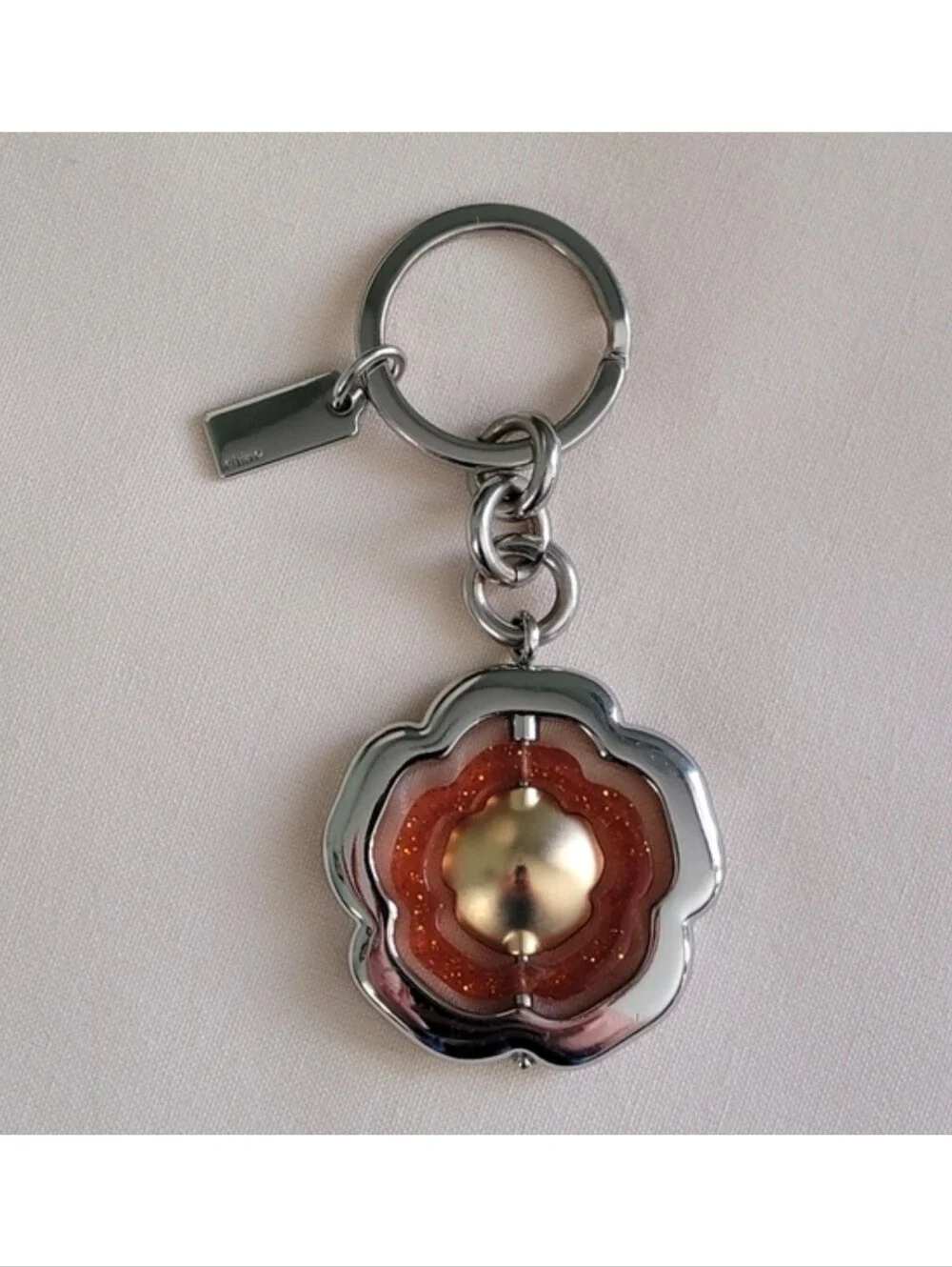 Coach 30711 Tea Rose Spinner Glitter Resin Bag Charm Keychain